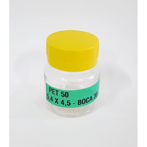 FRASCO FARMACEUTICO PET 50 CRISTAL - TAMPA AMARELO ROSCA LACRE - PACOTE COM 10 un