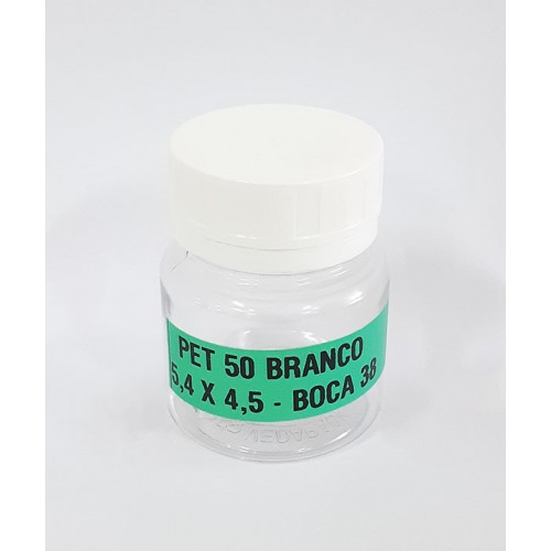 FRASCO FARMACEUTICO PET 50 CRISTAL - TAMPA BRANCA ROSCA LACRE - PACOTE COM 10 un
