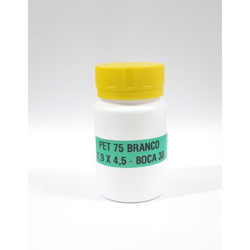 FRASCO FARMACEUTICO PET 75 BRANCO - TAMPA AMARELO ROSCA LACRE - PACOTE COM 10 un