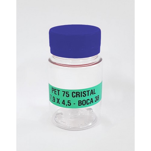 FRASCO FARMACEUTICO PET 75 CRISTAL - TAMPA AZUL ROSCA LACRE - PACOTE COM 10 un