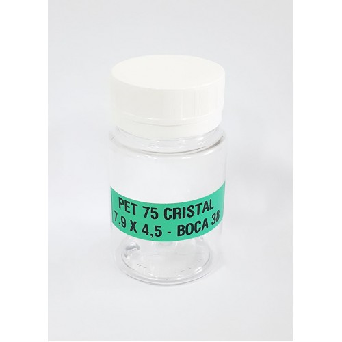 FRASCO FARMACEUTICO PET 75 CRISTAL - TAMPA BRANCA ROSCA LACRE - PACOTE COM 10 un