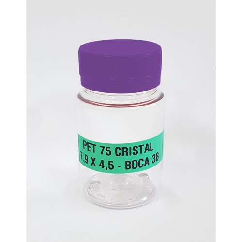 FRASCO FARMACEUTICO PET 75 CRISTAL - TAMPA ROXA ROSCA LACRE - PACOTE COM 10 un