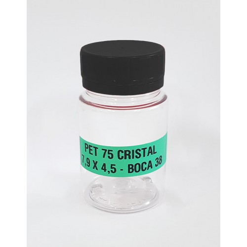 FRASCO FARMACEUTICO PET 75 CRISTAL - TAMPA PRETA ROSCA LACRE - PACOTE COM 10 un