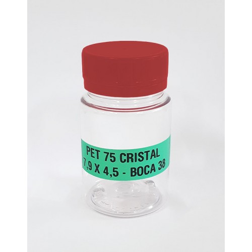 FRASCO FARMACEUTICO PET 75 CRISTAL - TAMPA VERMELHA ROSCA LACRE - PACOTE COM 10 un
